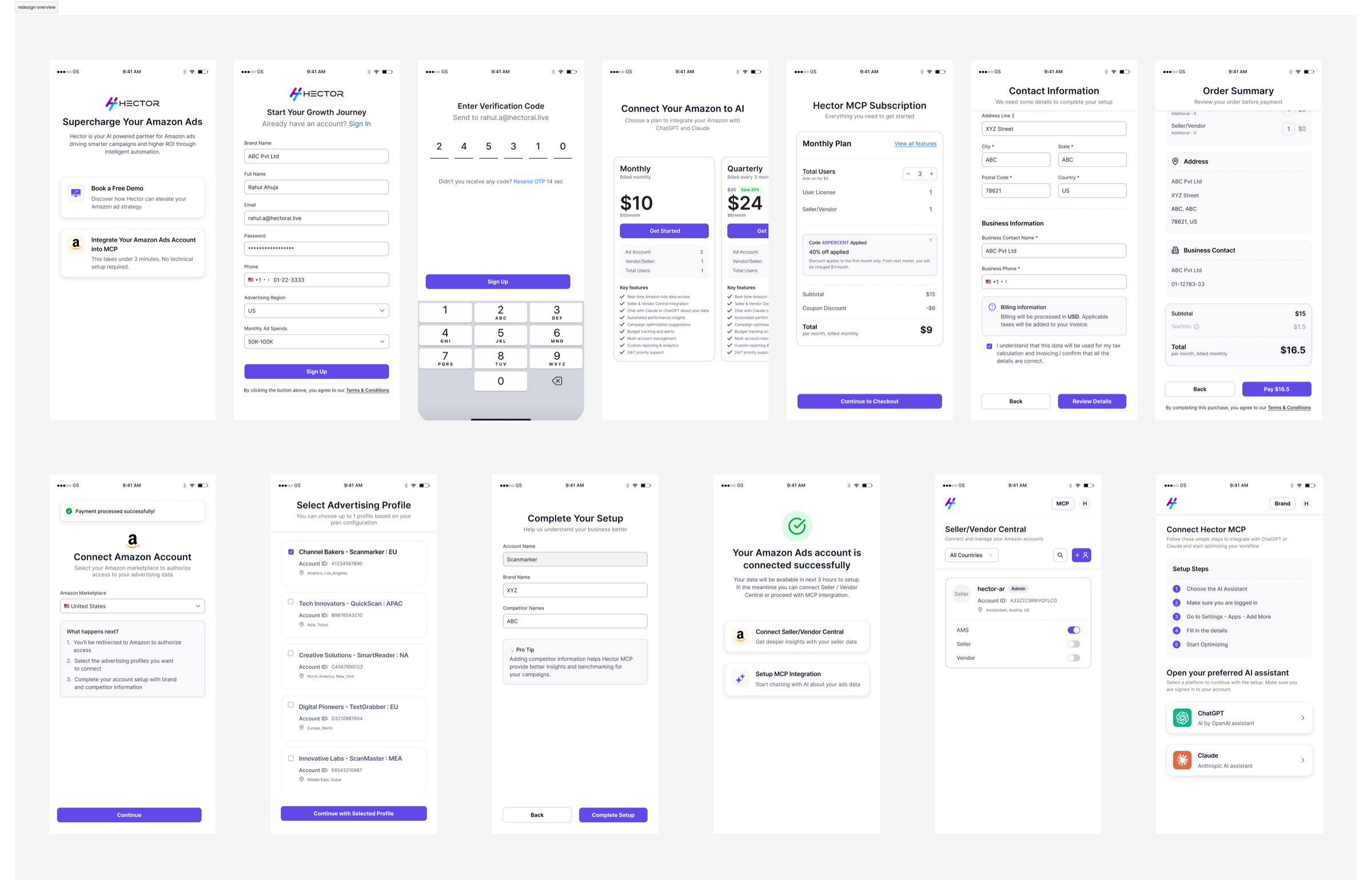 Redesigned flow — 13 screens, consistent UI, mobile-first throughout